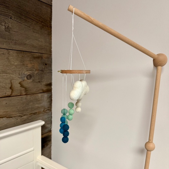 Handmade Mini Baby Mobile- Felt Cloud with Blue Rainstorm Poms - Picture 3 of 8